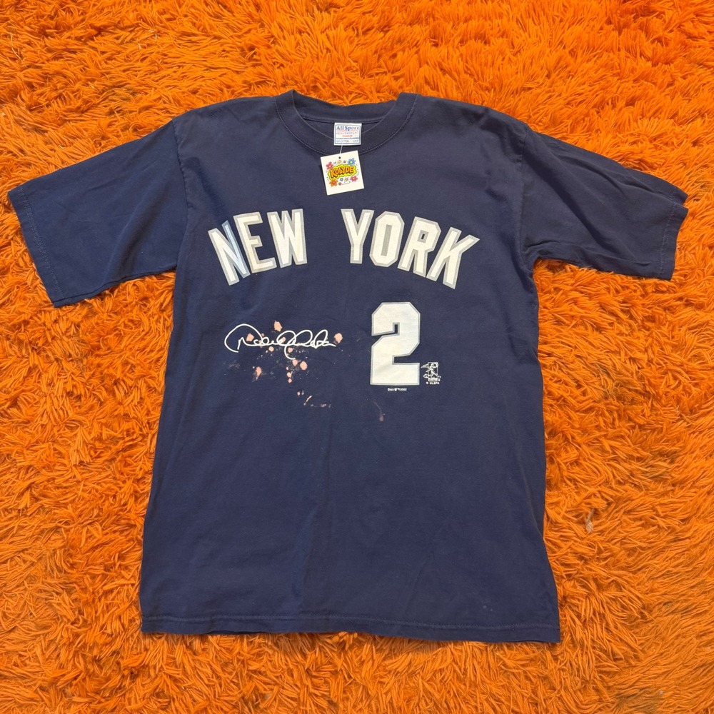 Vintage 2002 Derek Jeter New York Yankees T Shirt All Sport Navy Blue Large NWT